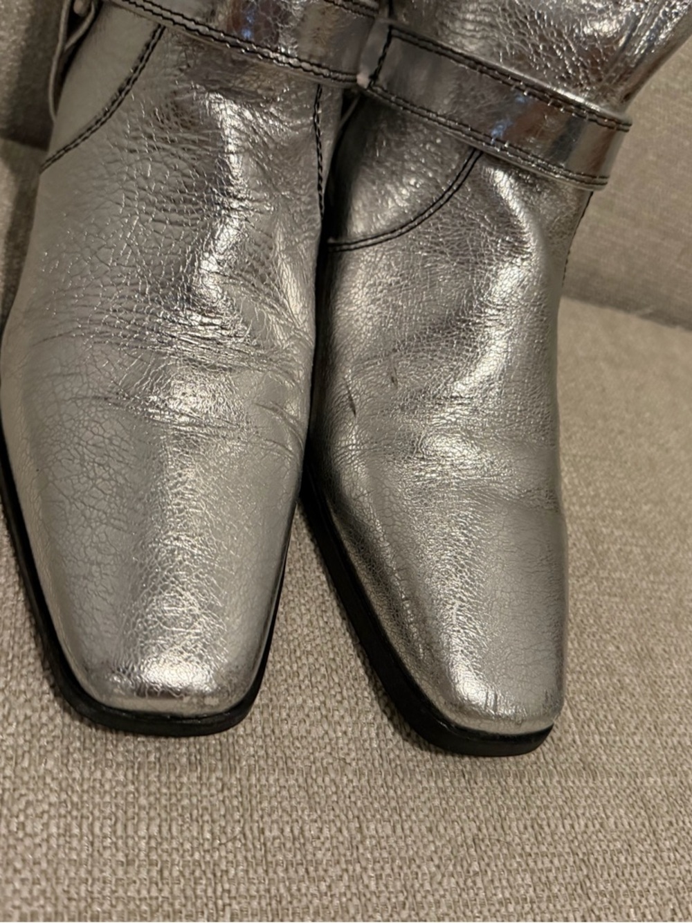 CAVERLEY Milly Anthropologie Silver Metallic Western Festival Mid-Calf Boots - Picture 9 of 13